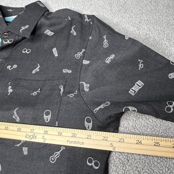 Nat Nast Shirt Mens Medium Silk Wool Blend Black Music Print Band Lounge Party M - Picture 11 of 16